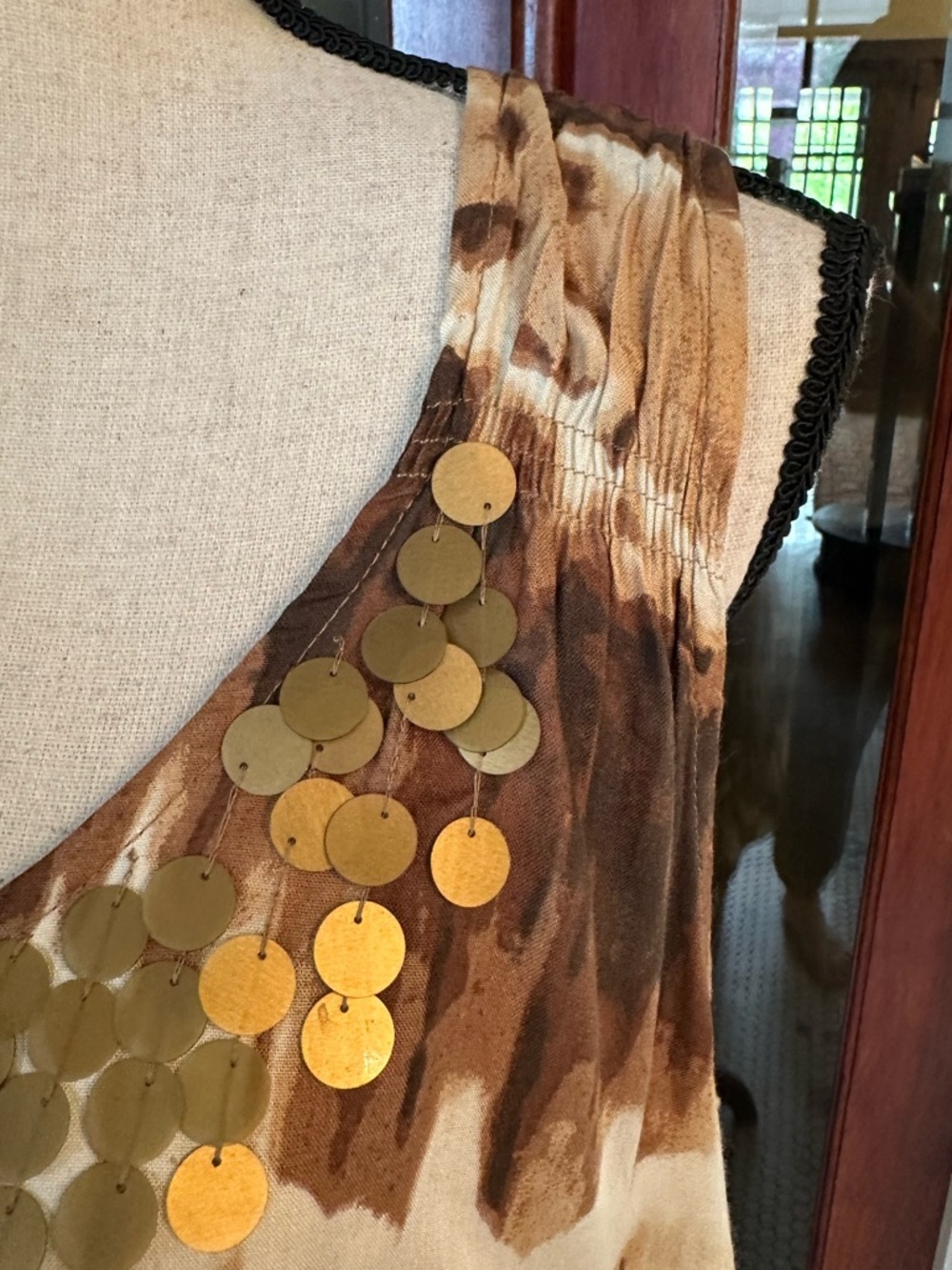 Roman’s | Tie Dye Tunic Dress | Embellished Neckline | Brown & Cream, Size 20W - Picture 5 of 9